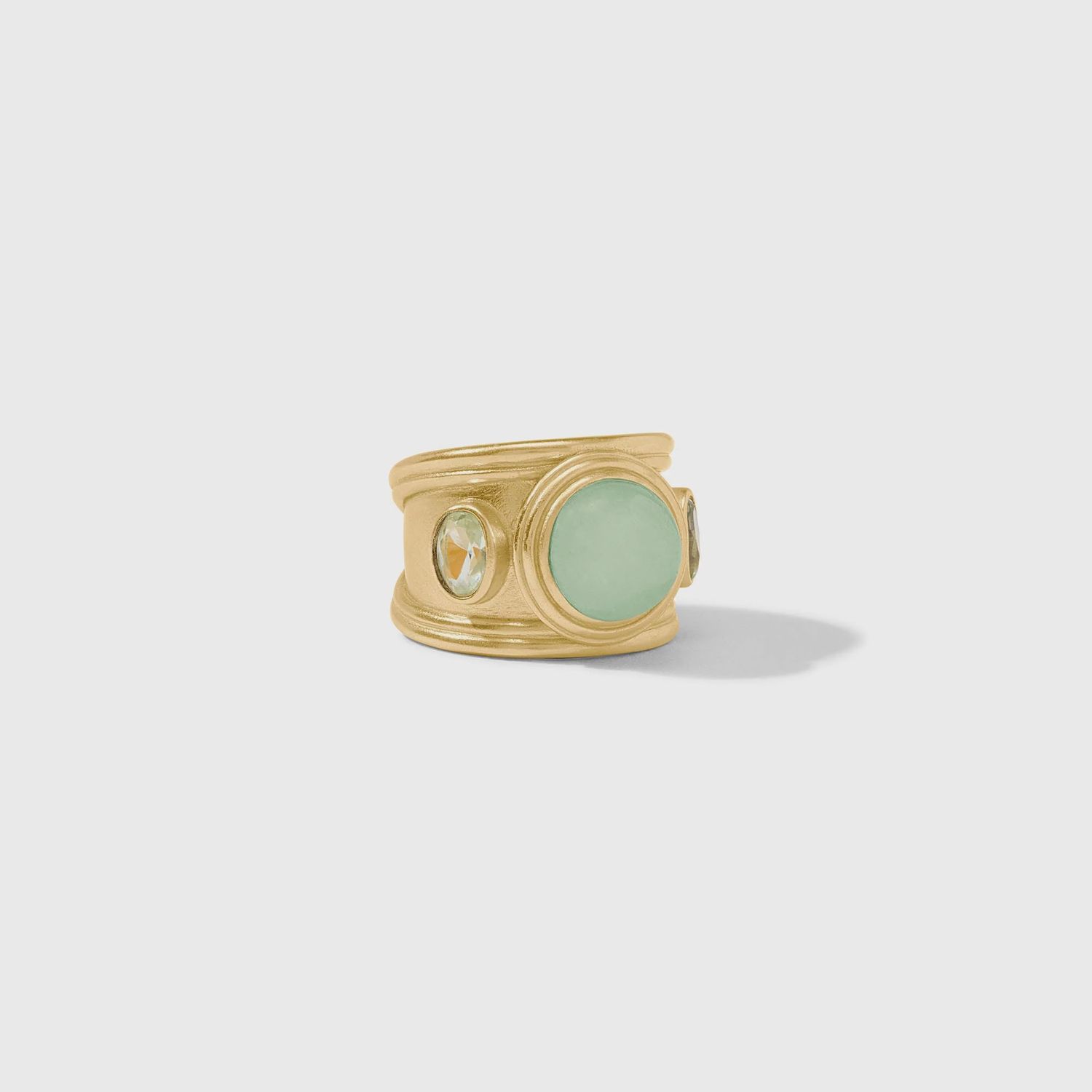 Julie Vos Portofino Jade Stone Ring 24K Gold Plate Adjustable, Colour: Aqua Jade, Size: 8