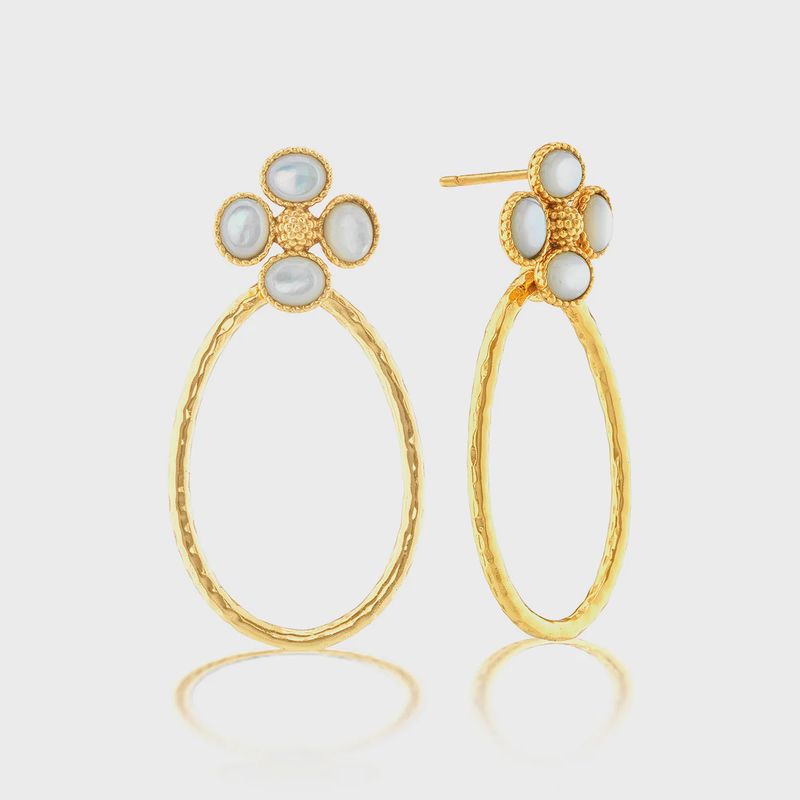 Berry Clover Teardrop Earrings - MOP