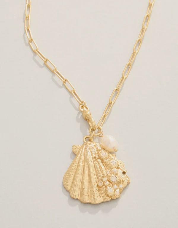 Scallop Shell Necklace 18" White Opal