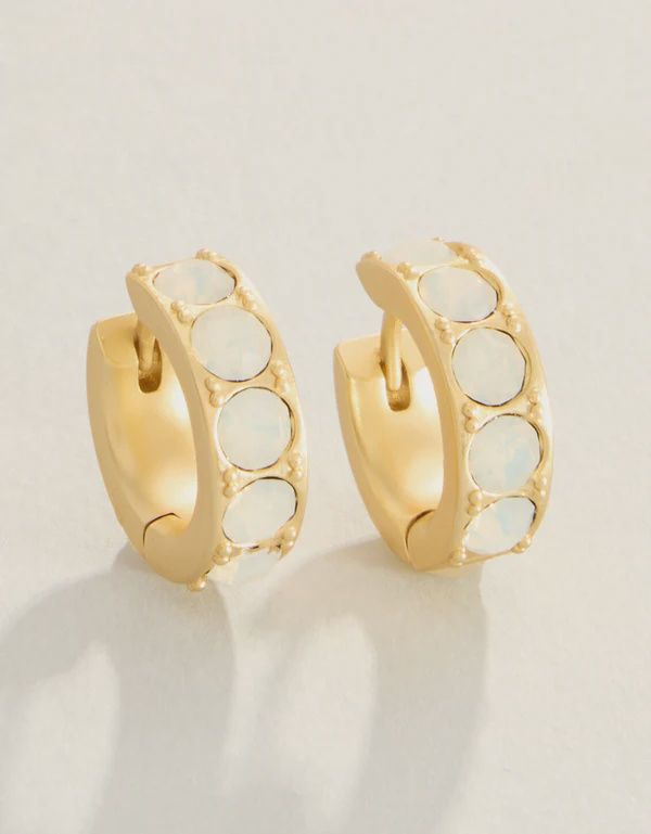 Lightner Hoop Earrings 14mm White Opal