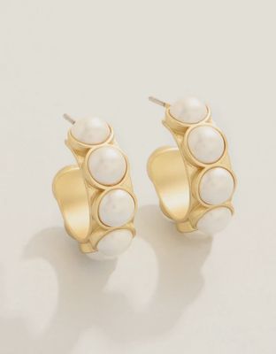 Anna Petite Hoop Earrings Pearl