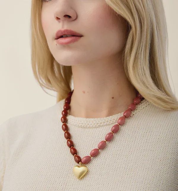 Anastasia Heart Beaded Necklace 18" Pink