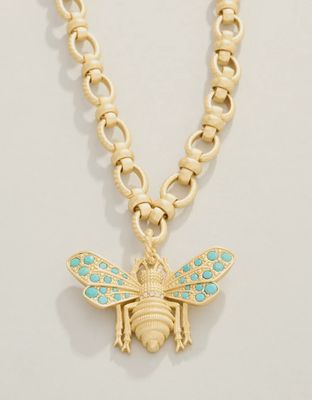 Vintage Bee Chunky Necklace 18" Turquoise