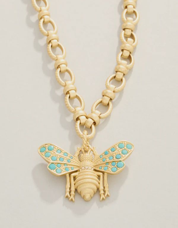 Vintage Bee Chunky Necklace 18" Turquoise