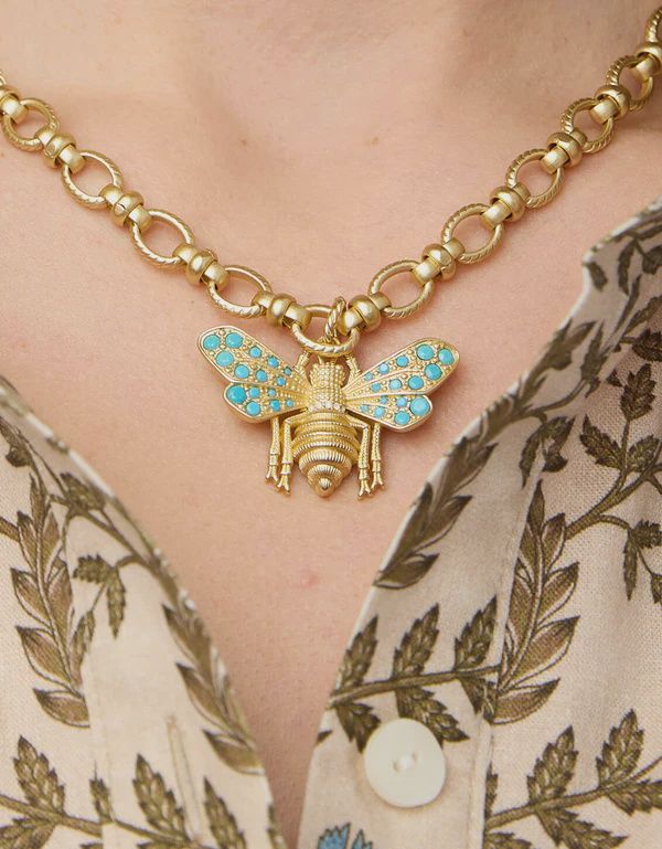 Vintage Bee Chunky Necklace 18" Turquoise