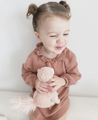 Pink and mauve plush cat toy by Mon Ami, 12 inches, displayed in a lifestyle setting