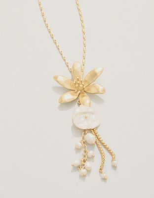 River Lily Dangle Necklace 26" Pearl