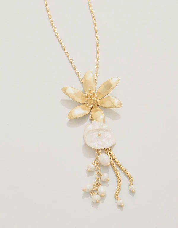 River Lily Dangle Necklace 26" Pearl
