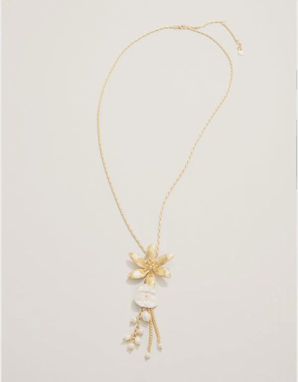 River Lily Dangle Necklace 26" Pearl