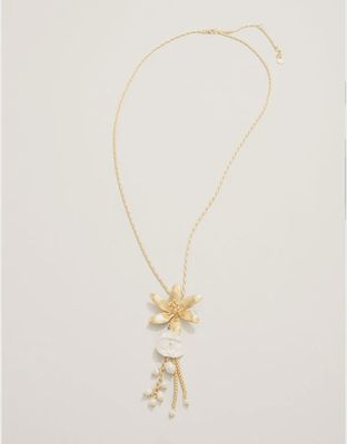 River Lily Dangle Necklace 26" Pearl
