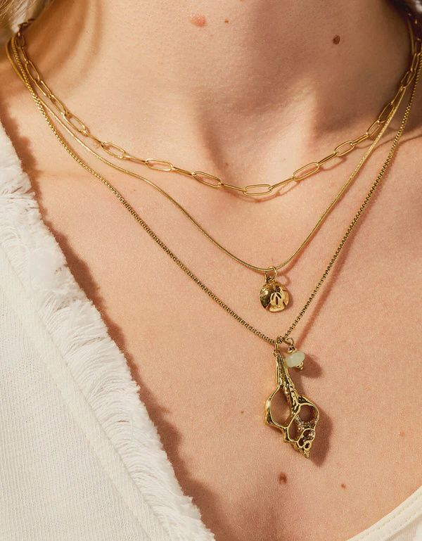 Spiral Shell Layered Necklace 18"