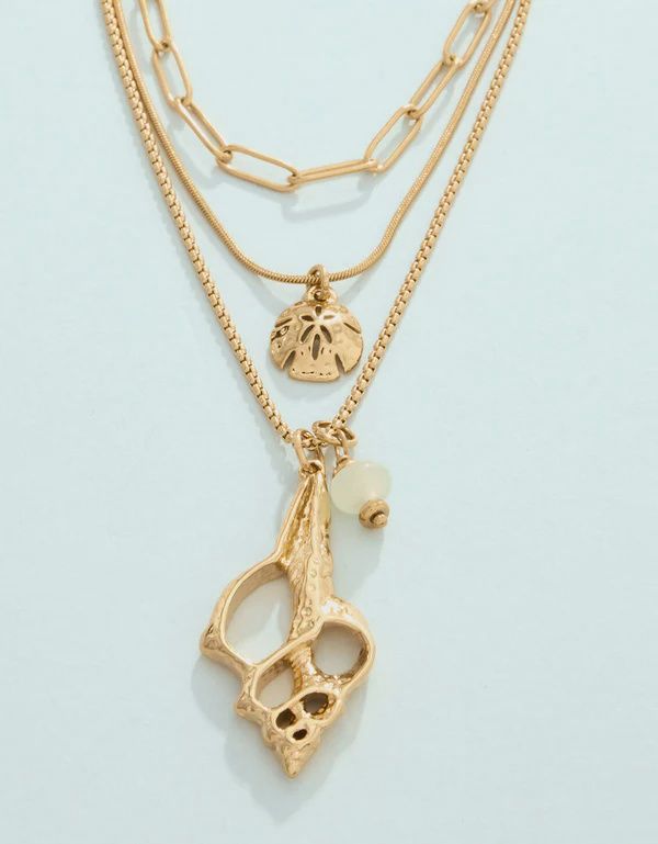 Spiral Shell Layered Necklace 18"