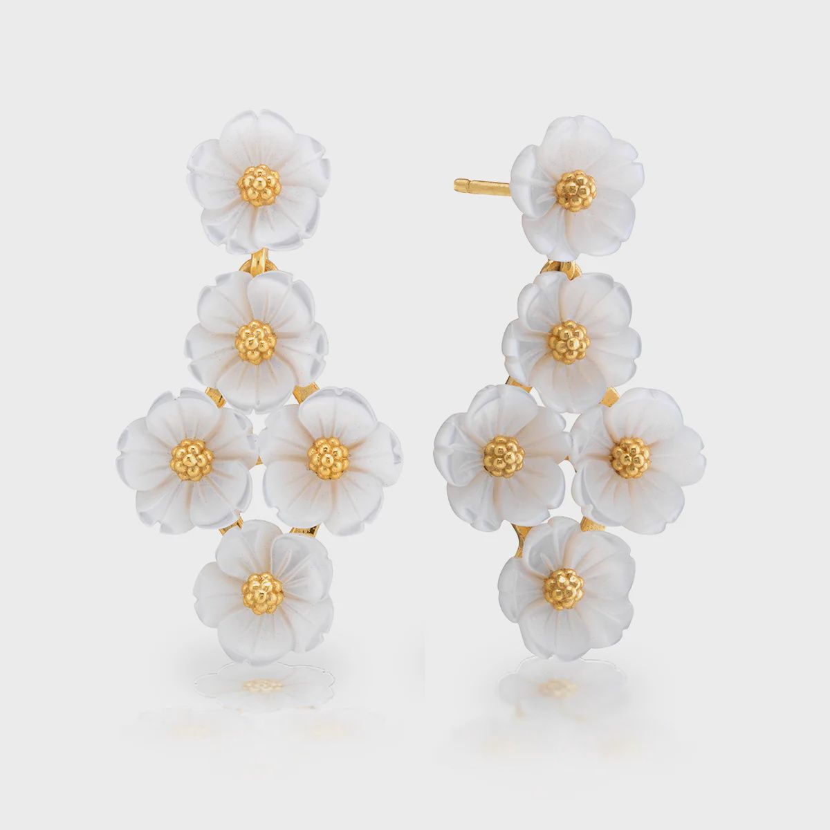 Mermaid Garden Floral Petite Post Drop Earrings - MOP/Gold