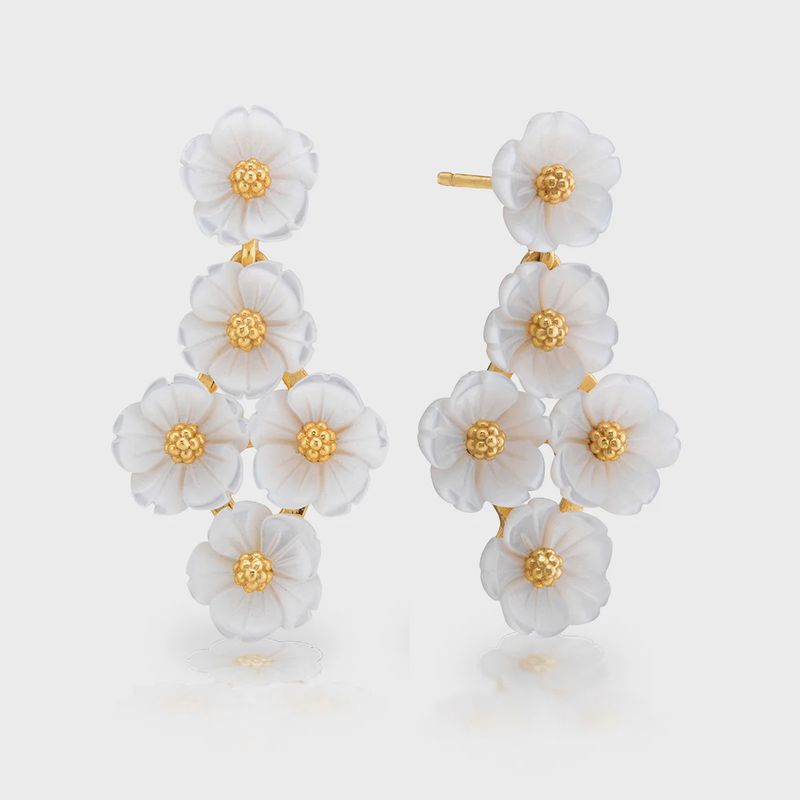 Mermaid Garden Floral Petite Post Drop Earrings - MOP/Gold