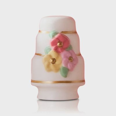 Nora Fleming Slice of Forever wedding cake mini tabletop accent, ceramic white and cream cake slice with decorative piping detail on a neutral background
