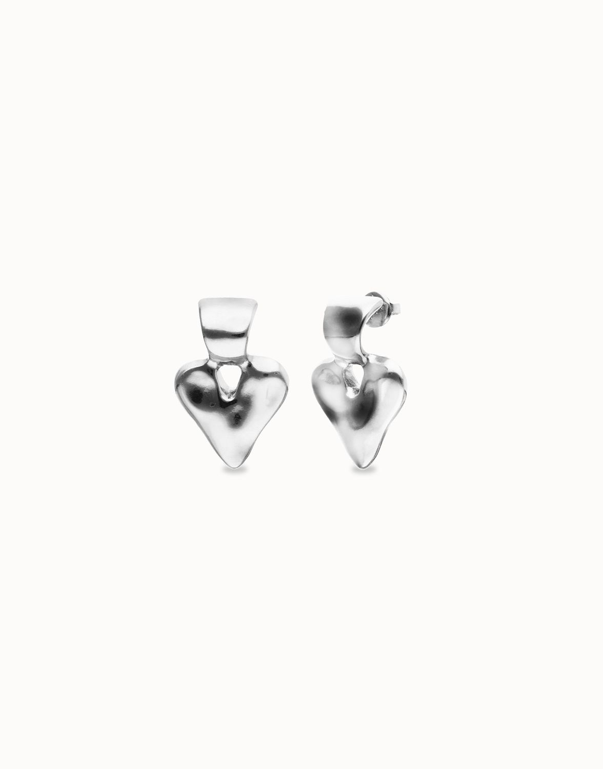Uno de 50 Beat Collection Small Heart Stud Earrings, Colour: Silver