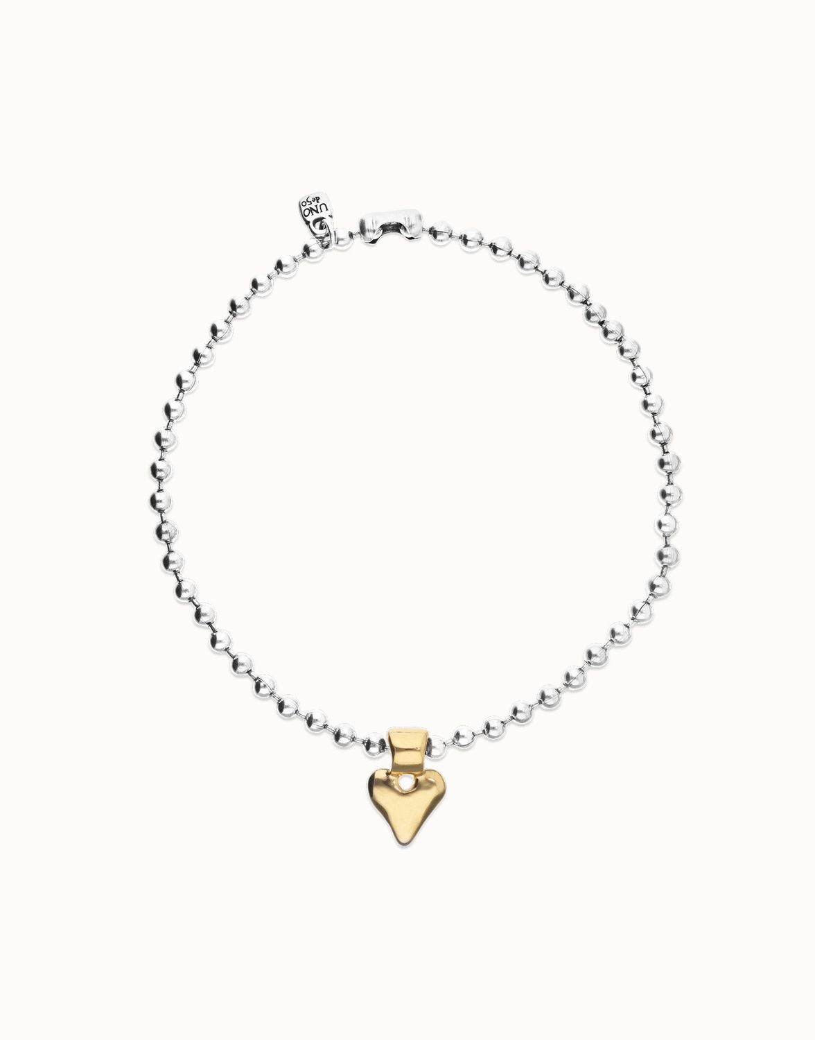 Uno de 50 Beaded Short Necklace with Heart Detail, Colour: Gold