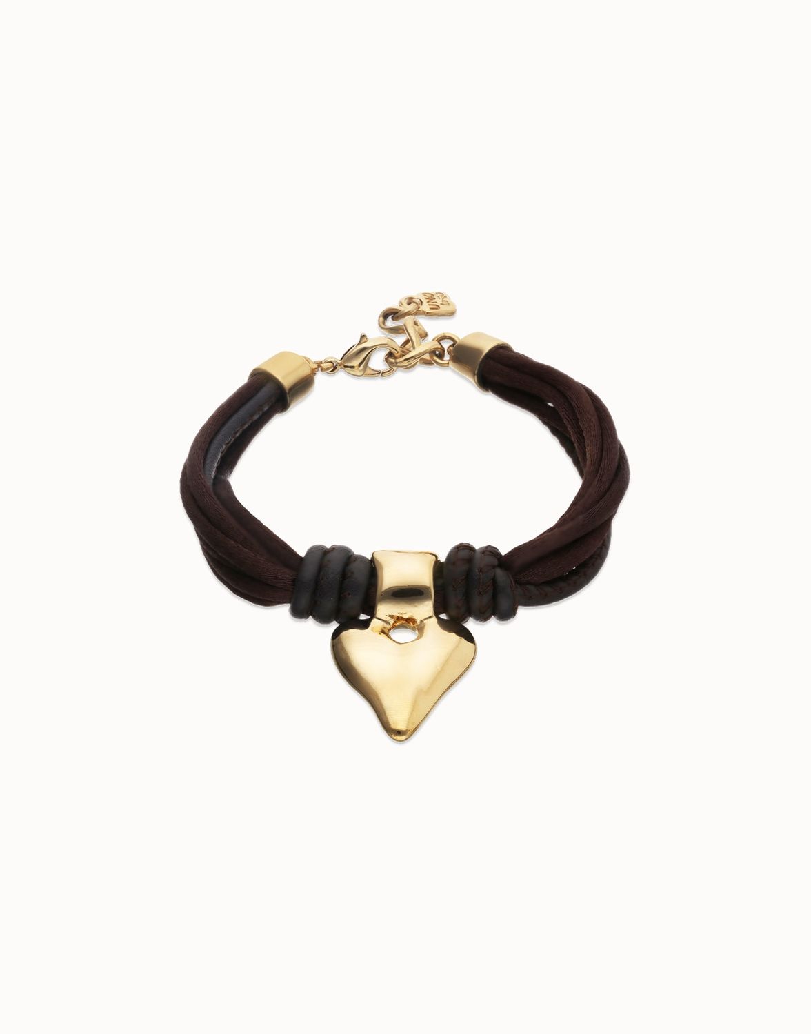 Silk Thread and Brown Leather Heart Bracelet