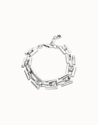 Uno de 50 Beat Collection bracelet with handmade square links chain in polished metal, displayed against a neutral background
