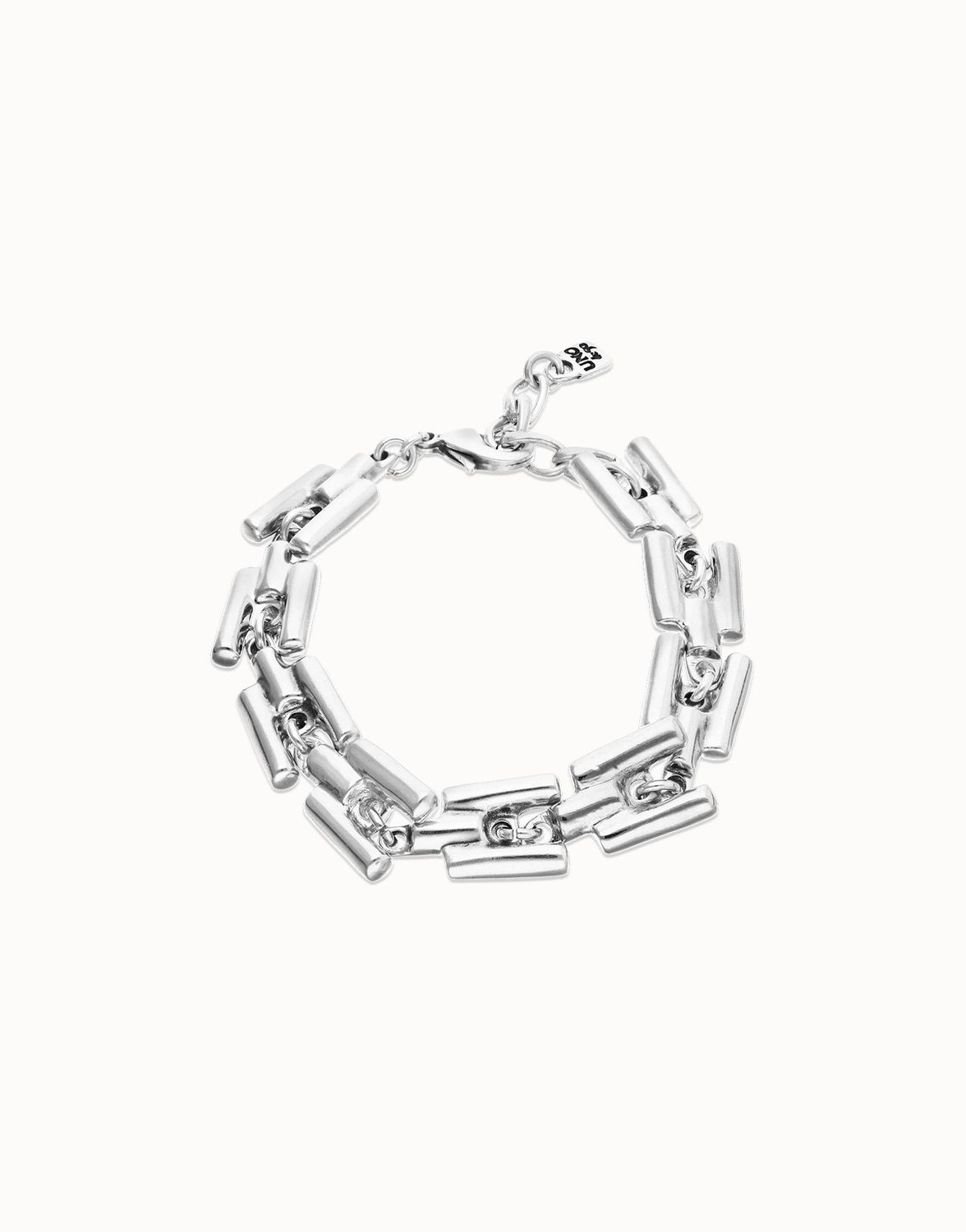 Uno de 50 Beat Collection Handmade Square Links Chain Bracelet, Colour: Silver