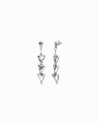 Uno de 50 Chained Hearts Drop Earrings featuring linked heart charms suspended from chain on neutral background