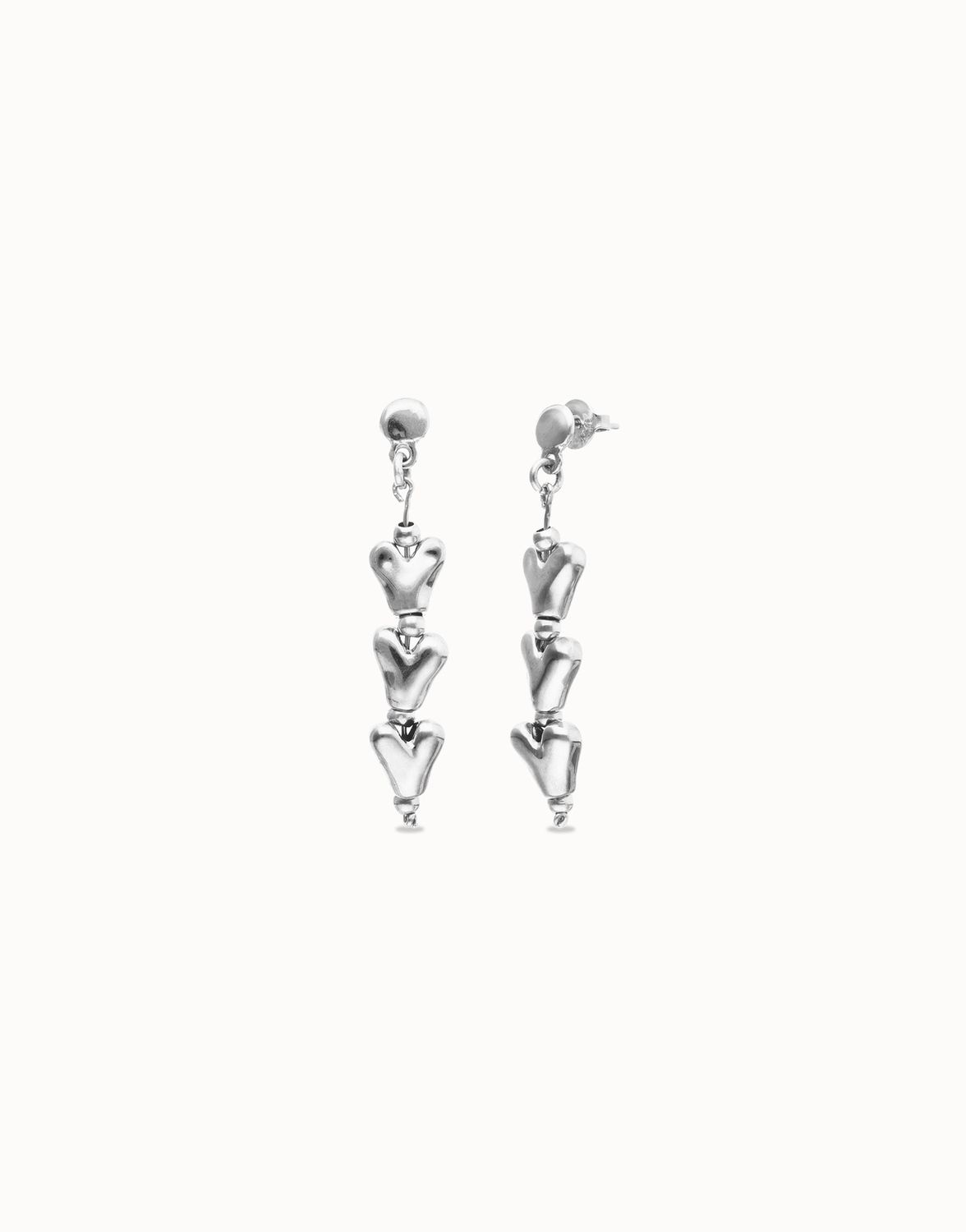 Chained Hearts Drop Earrings, Colour: Silver