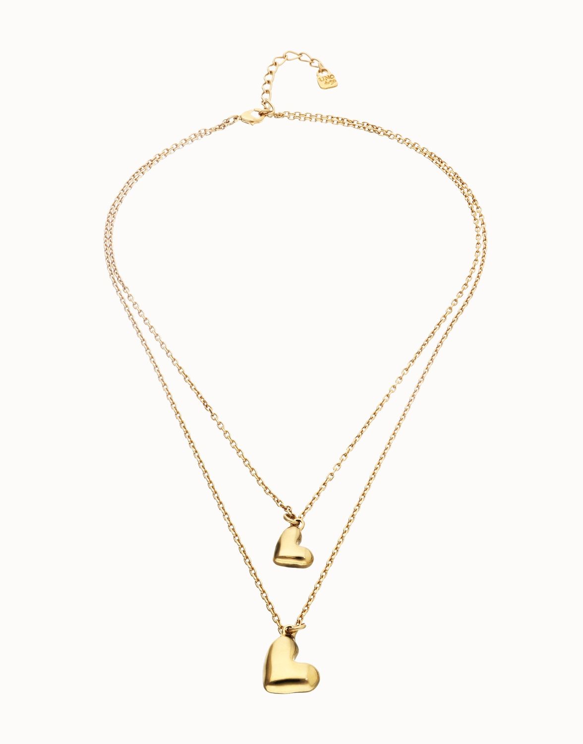 Multi Strand Two Hearts Chain Necklace, Colour: Gold