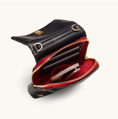 Hammitt VIP Mobile Crossbody – Black with Brushed Gold &amp; Red Zip