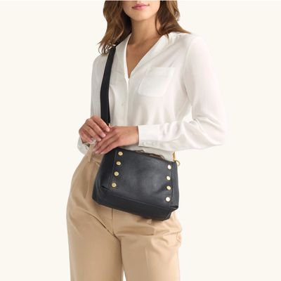 Hammitt Bryant Medium Crossbody – Black with Brushed Gold &amp; Red Zip