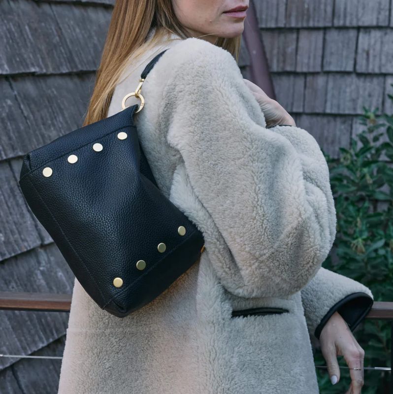 Hammitt Bryant Medium Crossbody – Black with Brushed Gold &amp; Red Zip