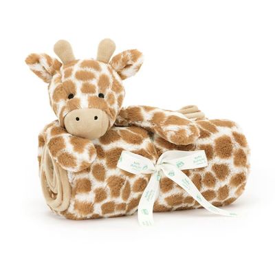 Jellycat Bashful Giraffe Blankie soft plush toy with attached blanket on neutral background