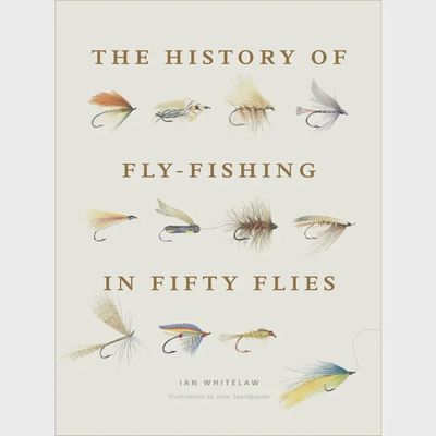 History of Fly-Fishing in Fifty Flies hardcover book by Abrams displayed against a white background