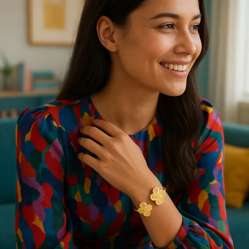 Michelle Mcdowell Luxe Cuff Bracelet worn on wrist in a lifestyle setting
