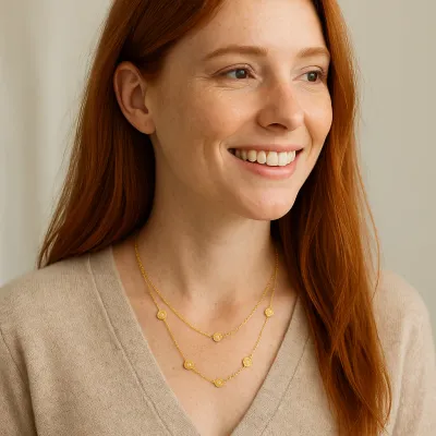 Michelle McDowell Luxe Layerable Everyday Necklace worn as a delicate layered pendant on a model.