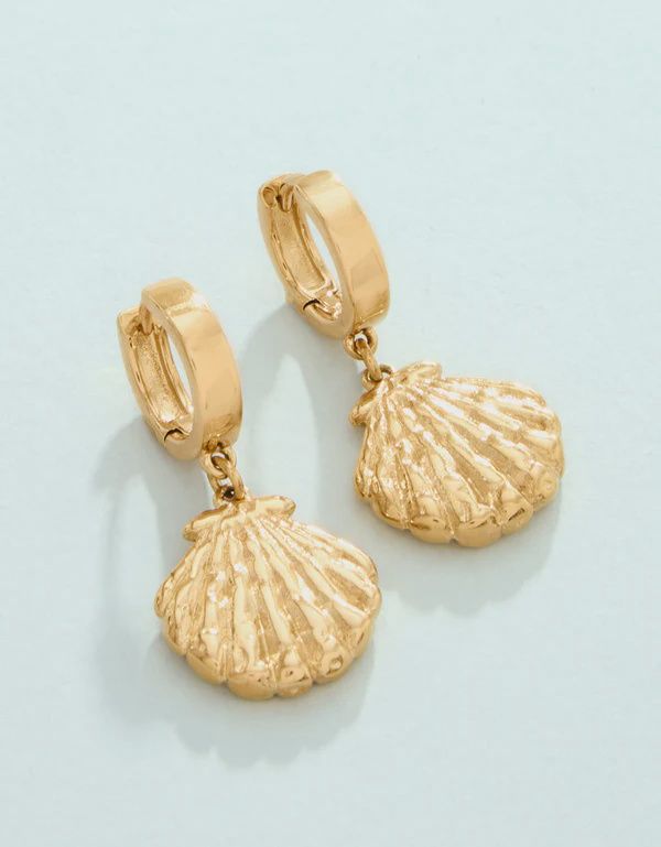 Shell Drop Hoop Earrings