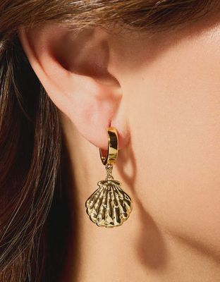 Shell Drop Hoop Earrings