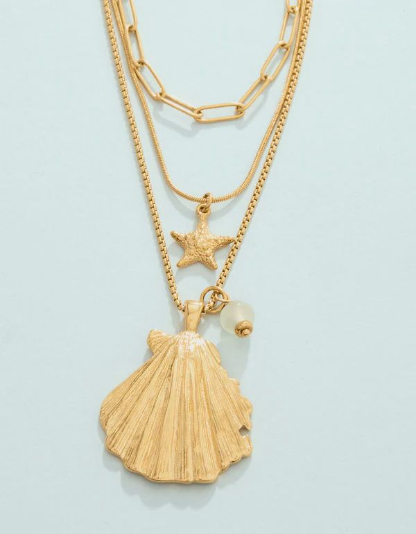 Scallop Shell Layered Necklace 18"