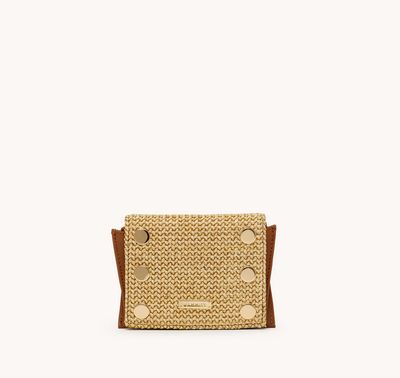 Hammitt Allen Wallet – Cocoa Raffia &amp; Gold Compact Designer Wallet