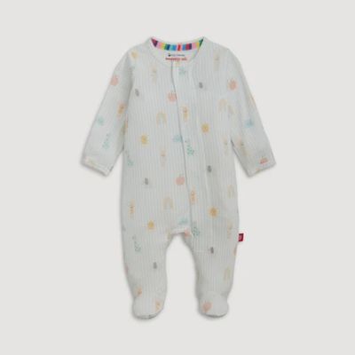Sky blue TENCEL modal magnetic footie pajama by Magnetic Me displayed flat on white background