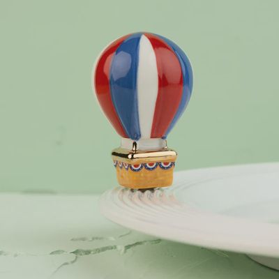 Nora Fleming red, white and blue patriotic hot air balloon mini ceramic piece on white background