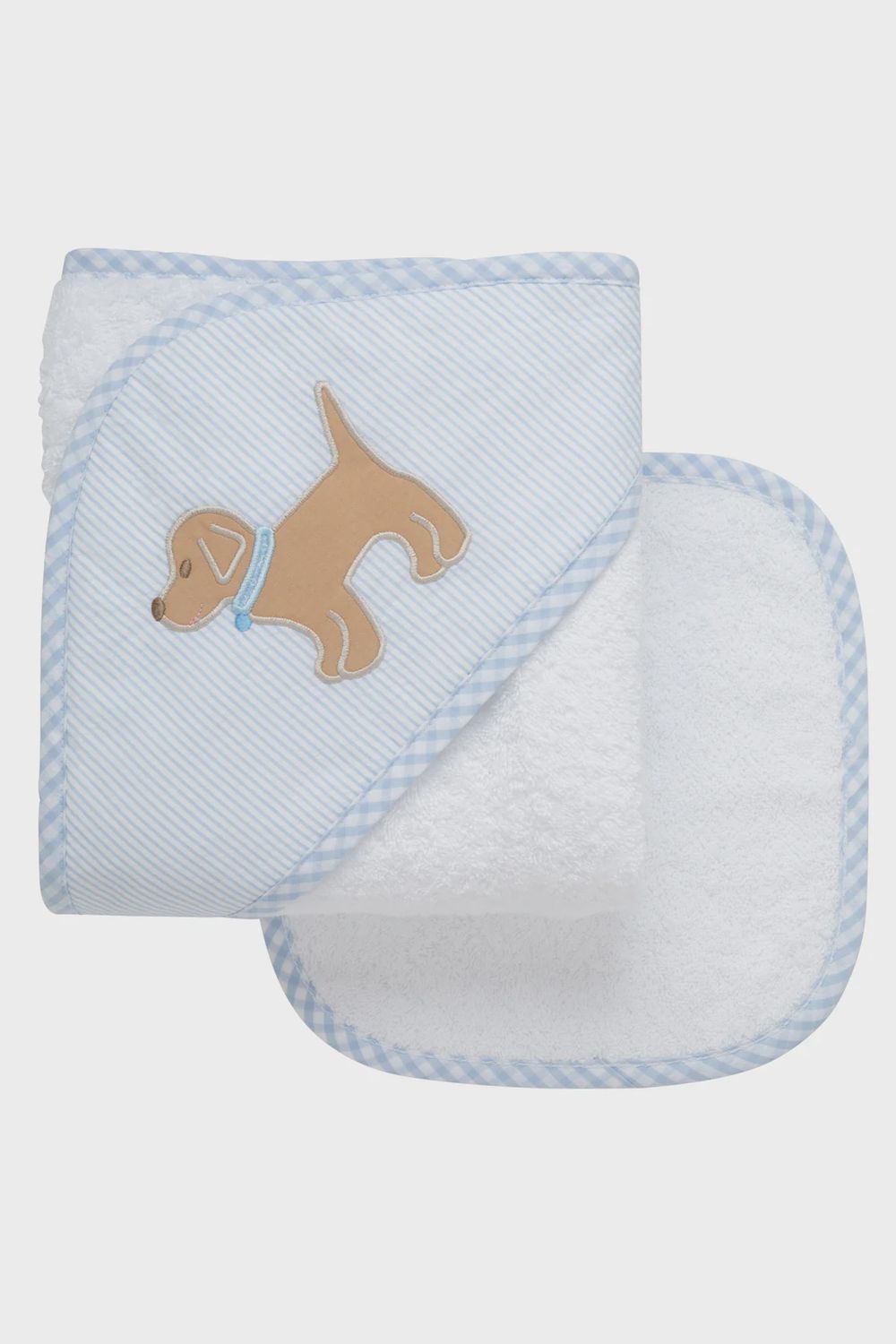 Puppy Baby Hooded Towel &amp; Washcloth Set, Blue