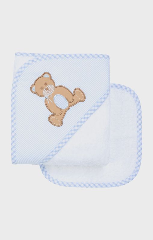 Teddy Bear Baby Hooded Towel &amp; Washcloth Set, Blue