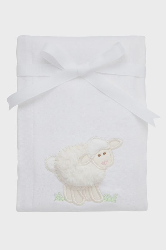 Lamb Applique Burp, White