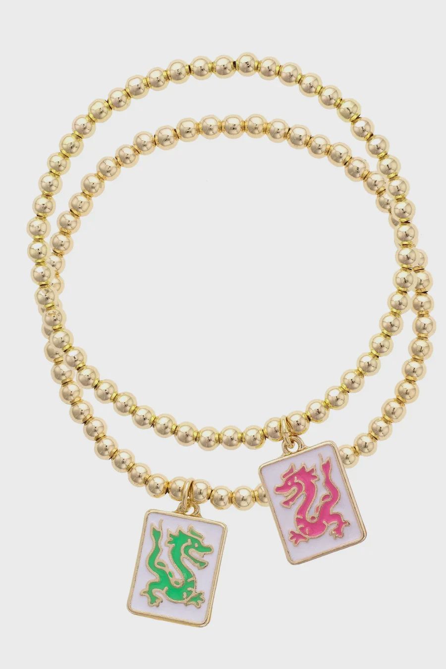 Pair of Dragons Mahjong Ball Bead Bracelet Set of 2