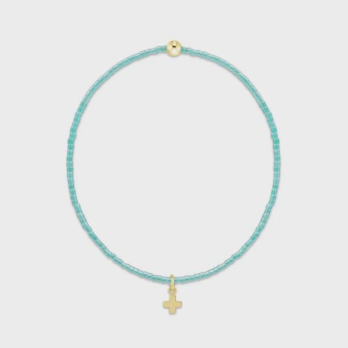 Hope Classic Sea Glass Bracelet - Signature Cross Small Gold Charm