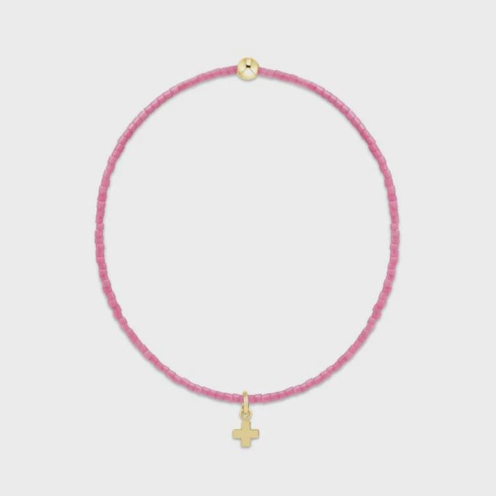 Hope Classic Bubblegum Bracelet - Signature Cross Small Gold Charm