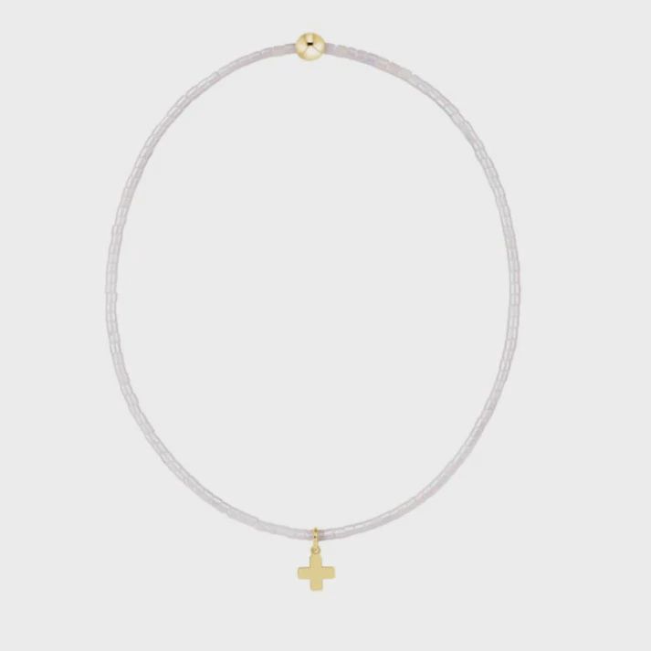 Hope Classic Silky White Bracelet - Signature Cross Small Gold Charm