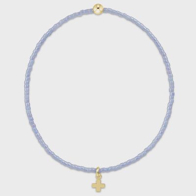 Ocean mist beaded bracelet with 14kt gold cross charm, displayed on white background