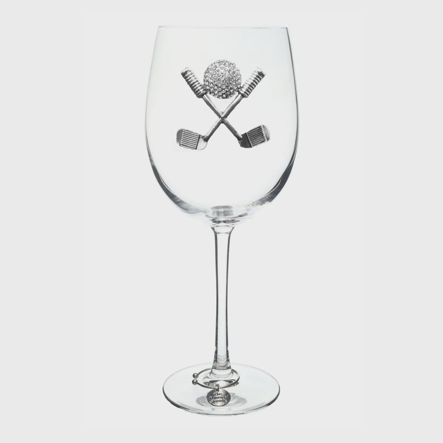 Golf Clubs and Ball Stemmed Wine Glass