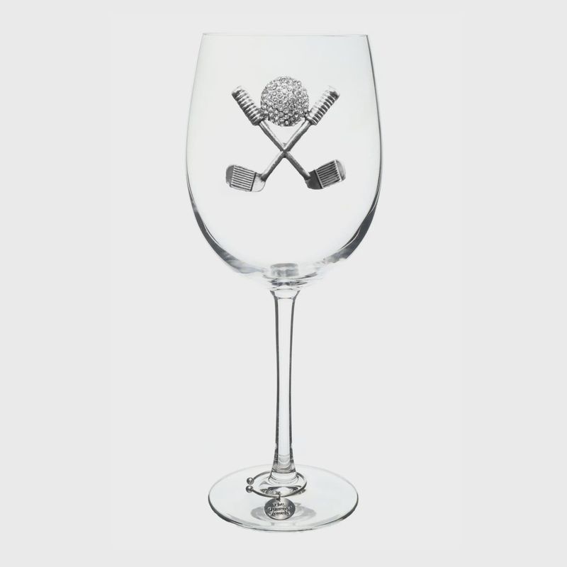 Golf Clubs and Ball Stemmed Wine Glass